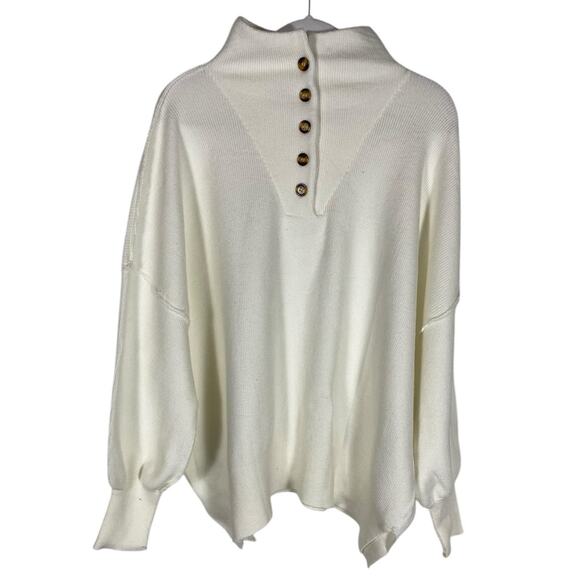NWT Women's Lillusory White Pullover Half Button Mock Neck Viscose Sweater Med - Picture 1 of 6